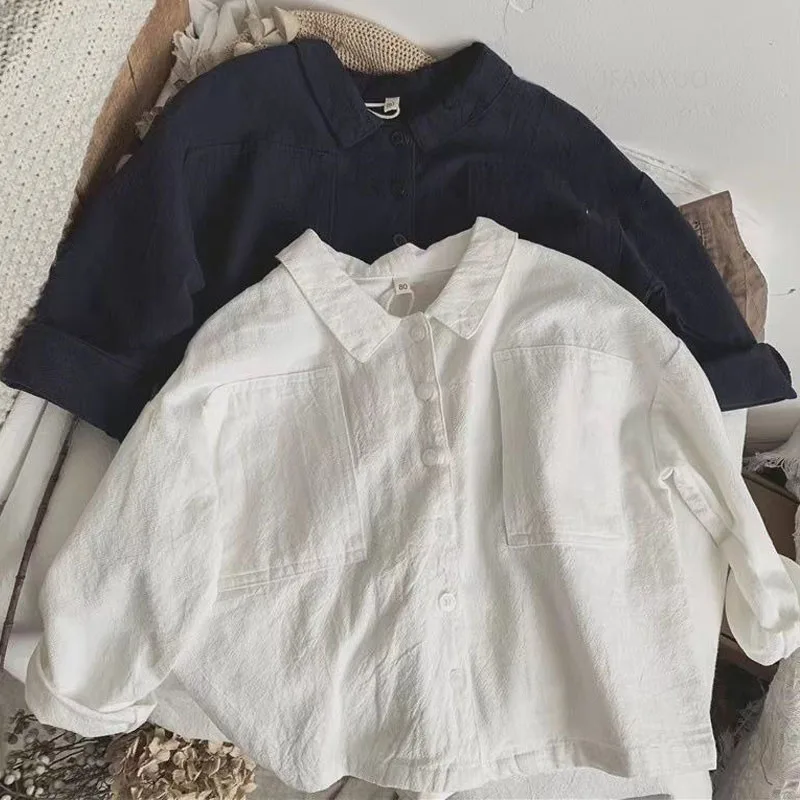 

Children's Shirts Japanese Style Retro Bat Sleeve Lapel Cotton Linen Spring Autumn Baby Boys Top Kids Outerwear Blouses Jackets