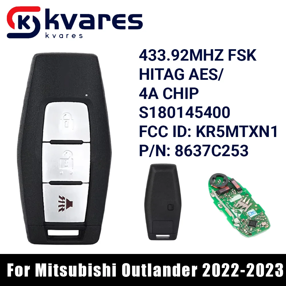 КВАРЕС С 180145400    8637C253 для Mitsubishi Outlander 2022 2023 2024 433 МГц 4A чип умный дистанционный автомобильный брелок с 3 кнопками KR5MTXN1