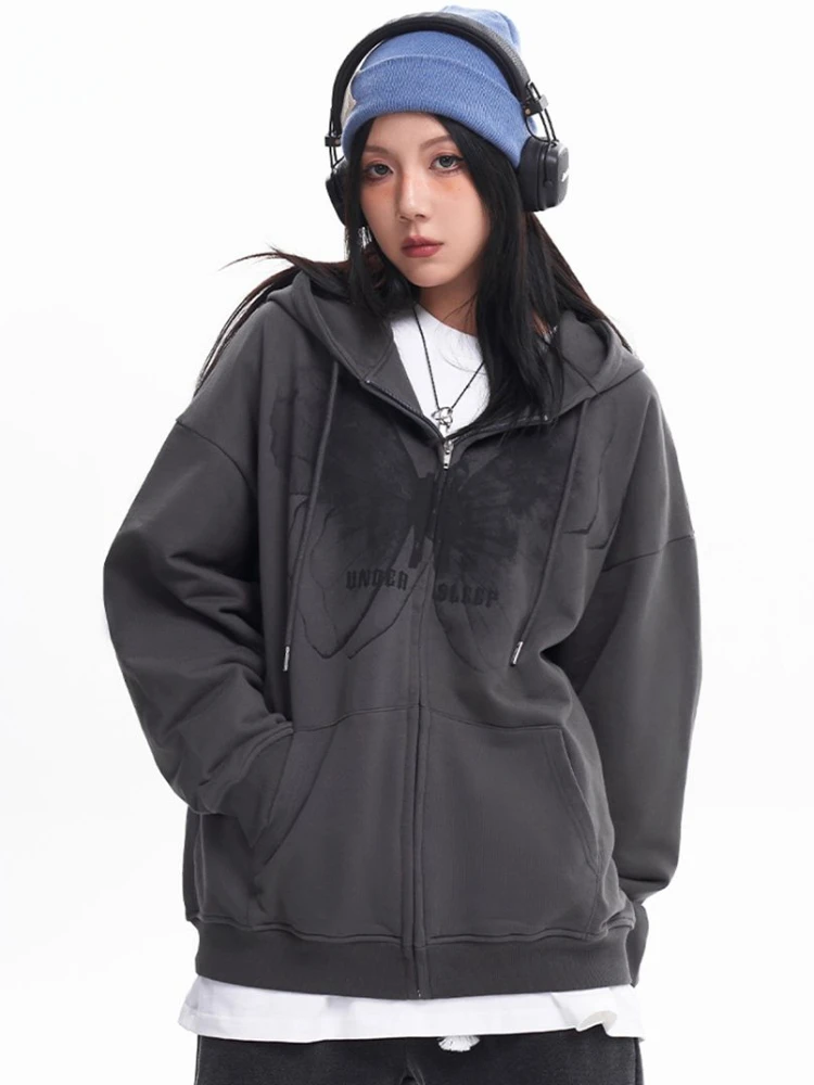 

Hooded Loose Coat Tops with Zipper Full Zip Up Female Clothes Graphic Sweatshirts for Women Baggy Hoodies Basic Kpop New In Warm