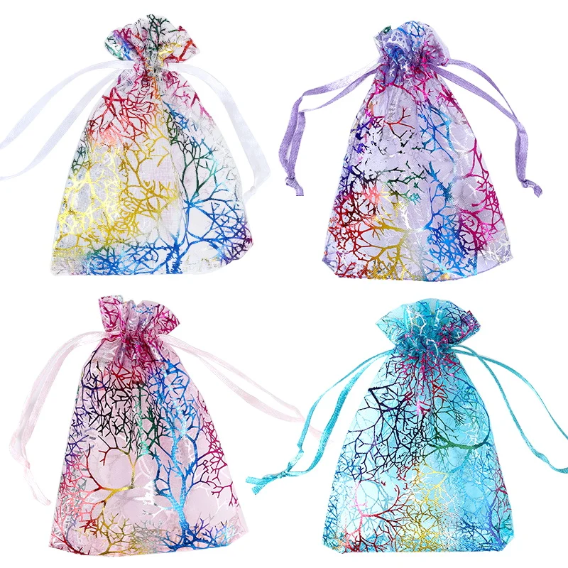 QIAO 100pcs/lot Drawstring Organza Bags Wedding Christmas Decoration Gift Bag Jewelry Packaging Bags & Pouches