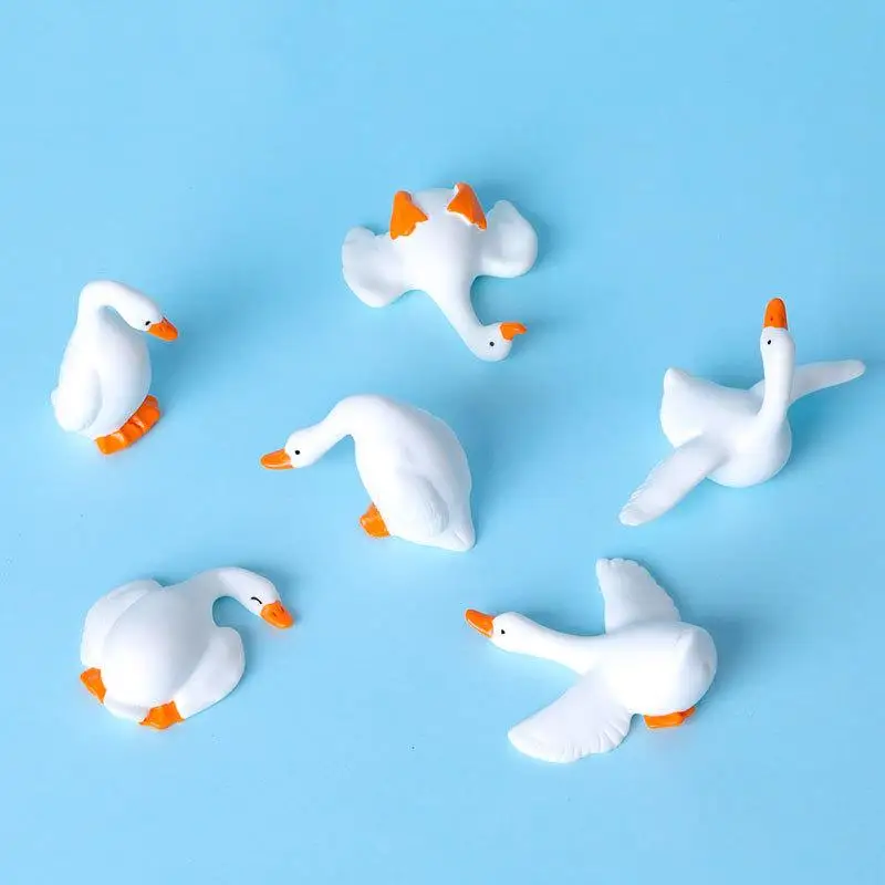 6Pcs Mini Resin White Goose Figurines Cute Cartoon Design And Vivid Colors For Desktop Decor Bonsai Micro Landscape DIY Craft