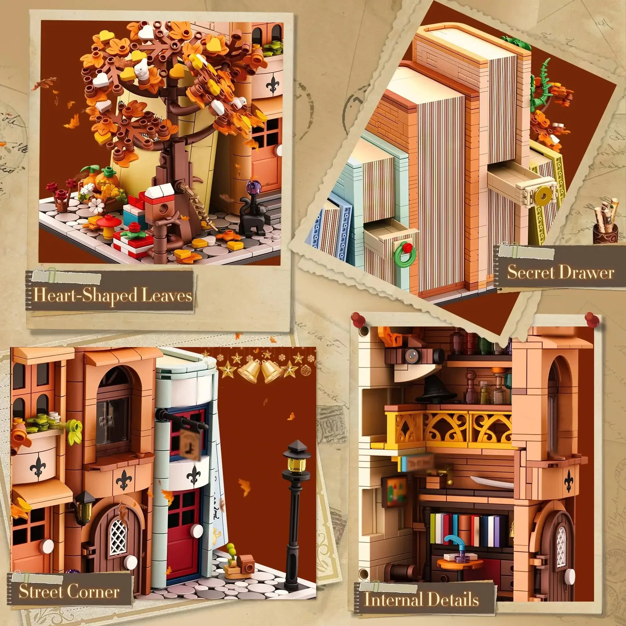 1488PCS Creative Expert Modular Buildings Magic Bookends House Bookshelf Model Building Blocks DIY Puzzle Toys Christmas Gift