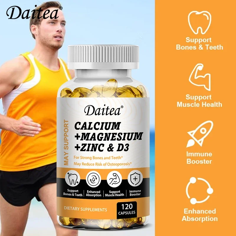 Daitea Calcium Magnesium Zinc Capsules Vitamin D3 helps support bones, teeth, heart, and enhance immune system function.