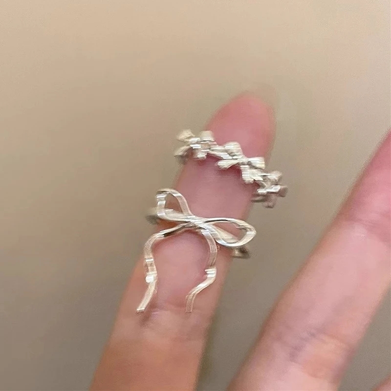 2 قطعة القوس الشريط خواتم قابل للتعديل للنساء الفتيات الحلو لطيف هندسية القوس افتتاح خواتم هدايا مجوهرات الزفاف