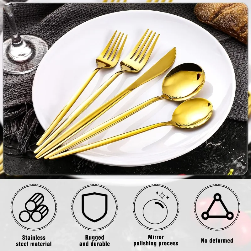 Stainless Steel Flatware Set Portable Gold Utensils Set Reusable Tableware Cutlery Set for Home Restaurant Apartment