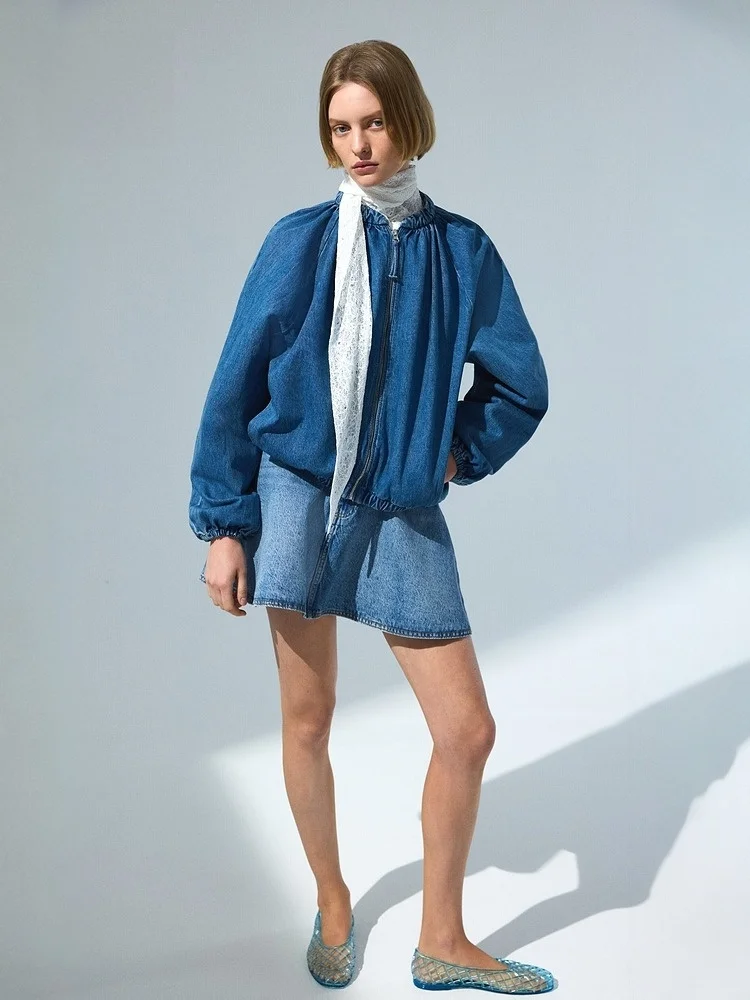 

Spring 2026 Women's Pilot Jaet with Pleats H&M Simple Sle Large Size Zipper ket Other Material 00% Regular Length