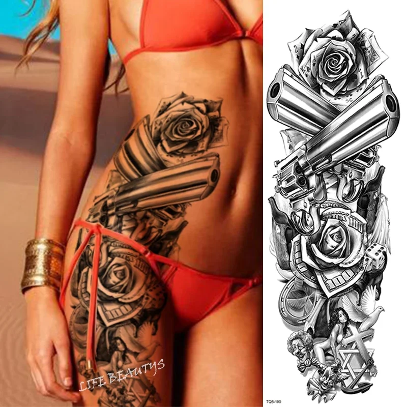 Autocollants de tatouage temporaire imperméables pour femmes et hommes, faux tatouages, art complet, grand bras