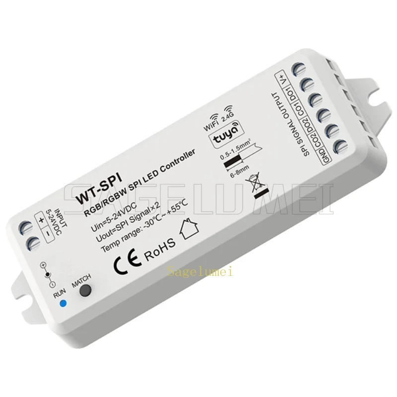 WT-SPI Tuya APP 5V-24VDC 12V 2.4G RF SPI LED Wifi Controller For WS2811 WS2812 WS2815 UCS1903 Pixel GS8208 RGB LED Strip Lights