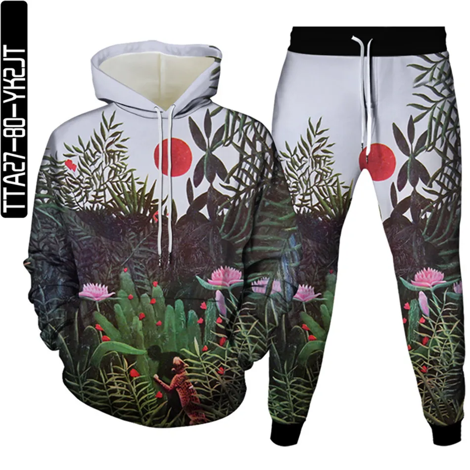 Flower Plant Leaf Cactus 3D Printing Men Casual Sports Suit Long Sleeve Hoodie Pants Teen 2 Piece Suit Women Tracksuit Clothing