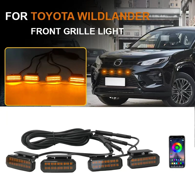 

FOR TOYOTA WILDLANDER Front Grille Led Lights Car LED Daytime Running Light YellowWhite 4 Pcs center mesh small yellow light