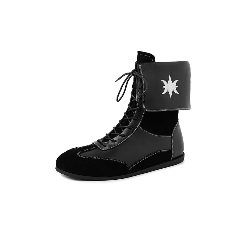 Handmade Genuine Leather Women Boxing Training Boots Short Boots, Punk Boots, Flat Boots,Fashion Women Booties,boxing training