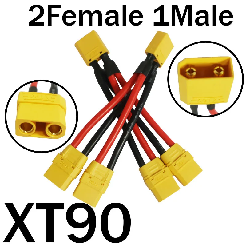 XT90 Male/Female Cable Dual Extension 10AWG Silicone Wire 3-Way Y Splitter Parallel Battery Connector  for Battery Charger Motor