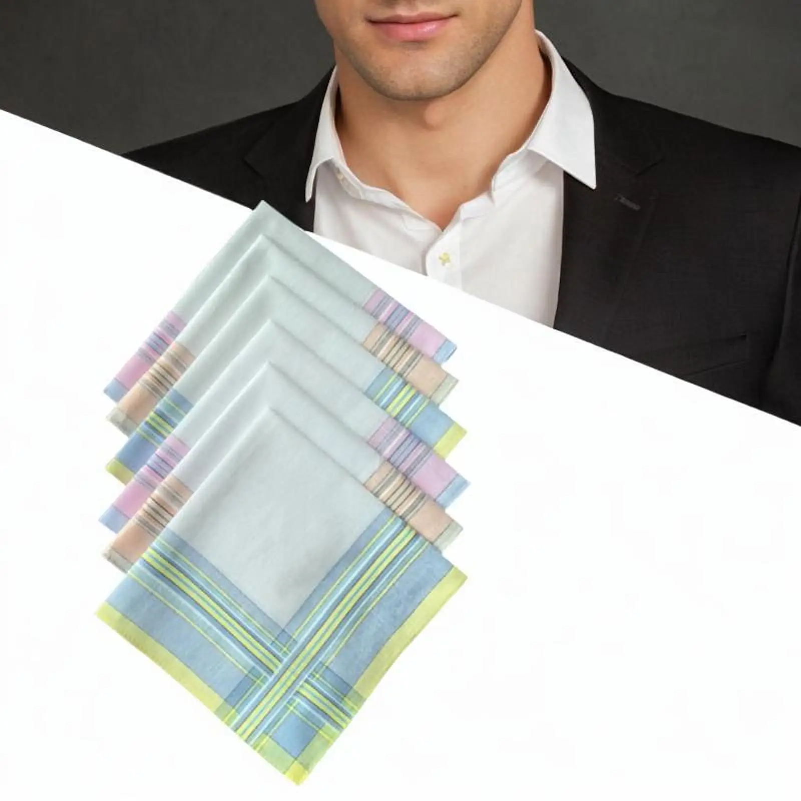 

6Pcs Cotton Men's Handkerchiefs Hanky Assorted Color for Celebration Birthday