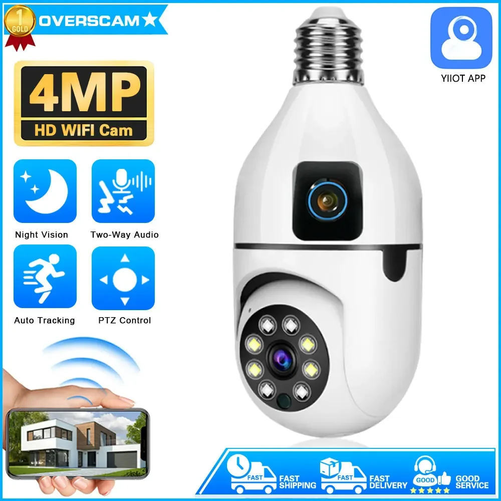 

4MP Mini Surveillance Wifi IP Camera Light Bulb Indoor Home Wireless Auto Tracking PTZ CCTV Home Baby Monitor Camera Dual Lens