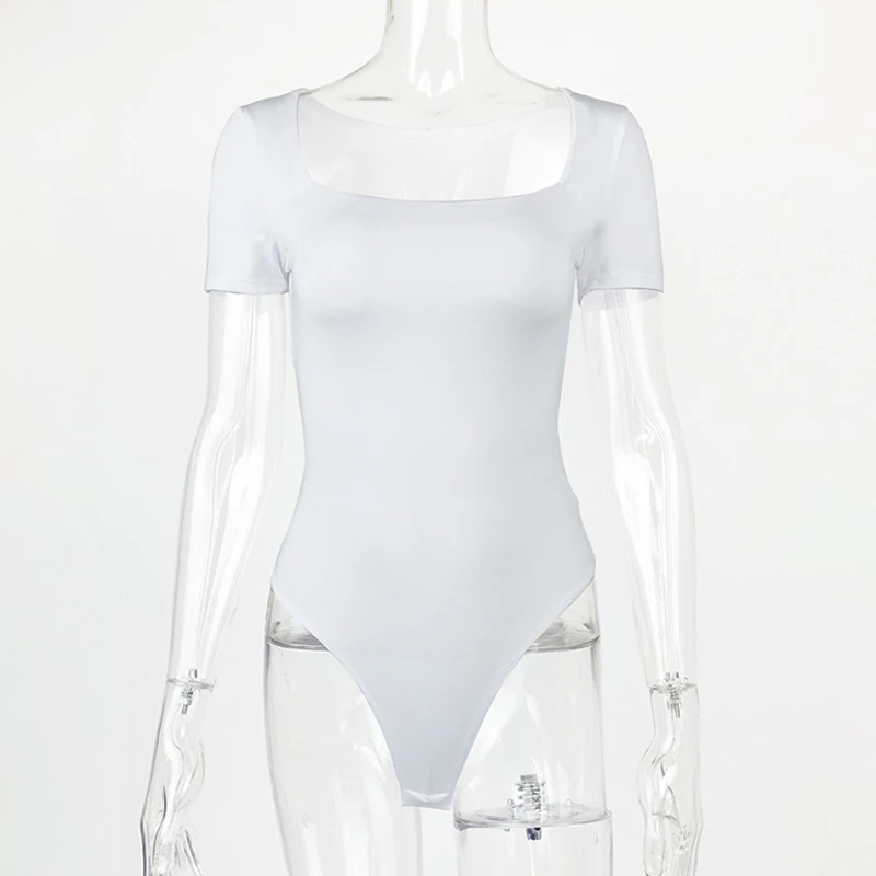 Kurzarm Bodys Sommer Square-Cut Kragen Solide Bodycon Elastische Strampler Sexy Y2k Frauen Kleidung Fashion Club Party 2521 – Detail 7