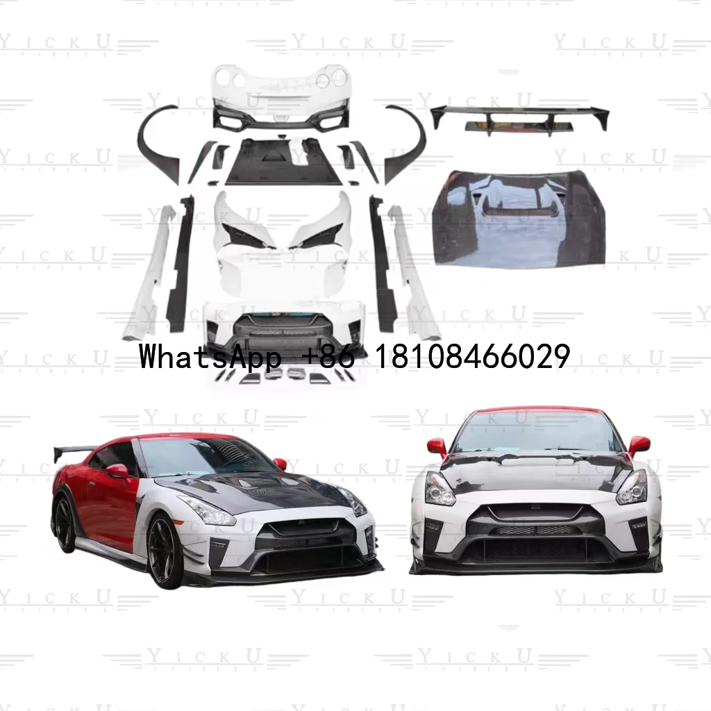 Body Kit for Nissan GTR R35 Upgrade V Style Front Bumper Rear Bumper Fenders Side Skirt Hood Spoiler Auto Part Half Carbon Fiber