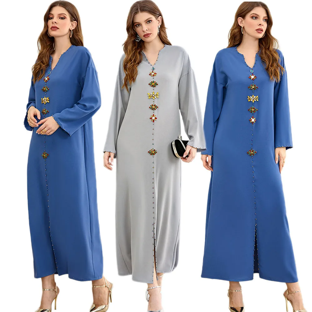 

Luxury Elegant Party Gown Abayas Rhinestone Muslim Arabic Turkey Women Maxi Dress Islamic Kaftan Middle East Ramadan Eid Mubarak