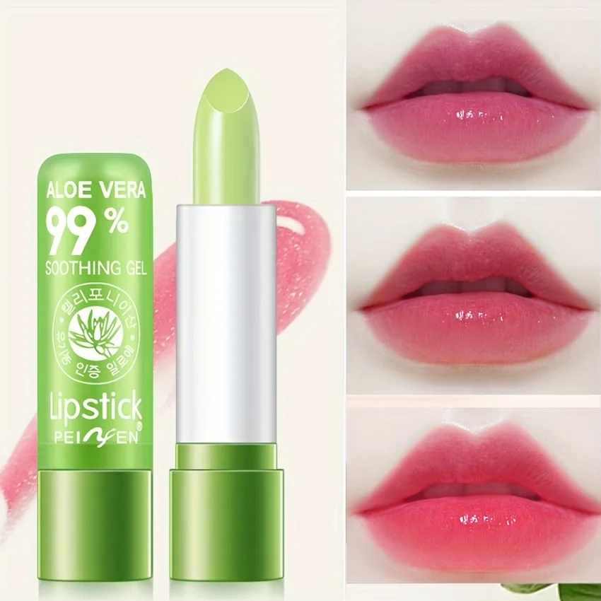 Aloe Vera Lip Balm, Moisturizing Waterproof Anti-dryness Lip Lotion, Temperature-sensitive Color-changing Lipstick