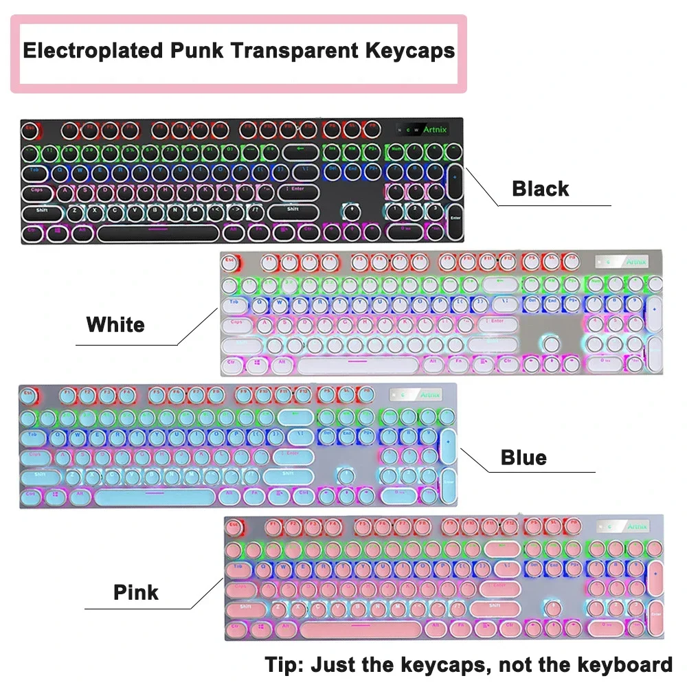 104 Keys Transparent Keycaps For Gaming Mechanical Keyboard Retro Punk USB Wired LED 23 Mode RGB backlit Keyboard Key caps