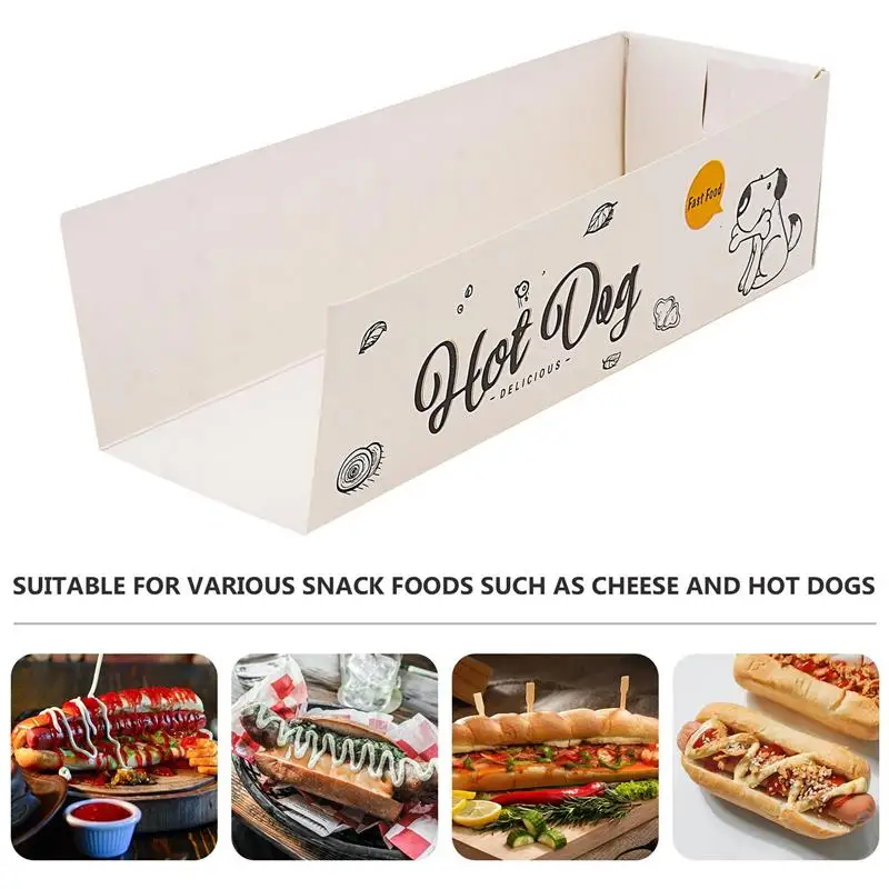 100Pcs Disposable Coat Hangeres Hot Dog Paper Boxes Packaging Takeaway Carton Disposable Rectangular Packaging Hot Corn Dogs