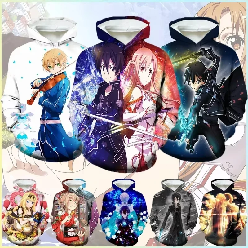 New Kirito and Yuuki Asuna Casual Long sleeved Anime 3d Printed Hoodies Fashion Men Women Harajuku Style kids Sweatshirts