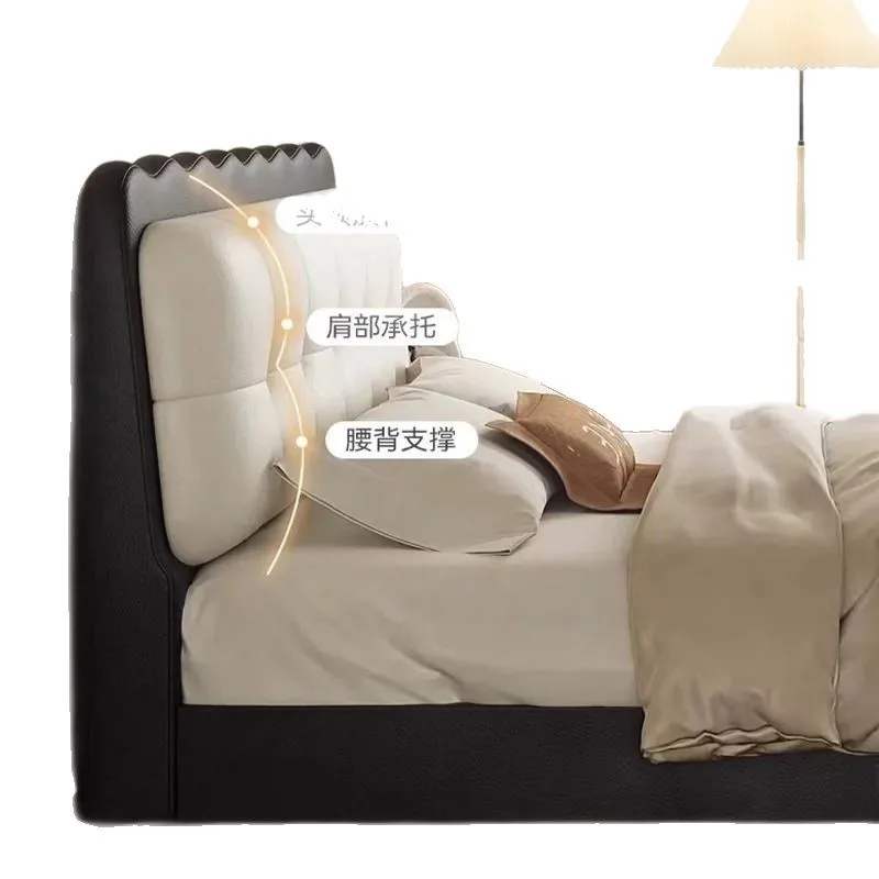 

Color leather bed Italian modern simple ripple bed retro style