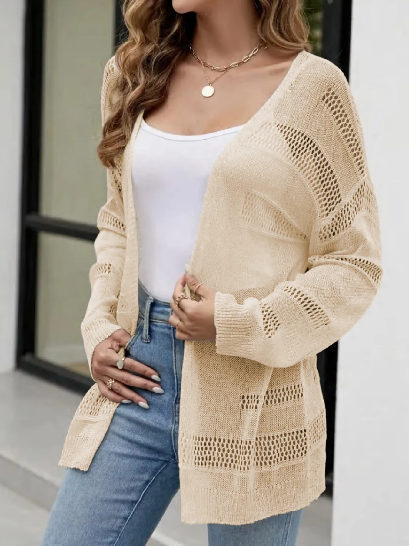 New Knitted Cardigan Loose Pocket Hollow Long Sleeve Women Sweater Female Cardigans Women\'s Coats Sweaters Outerwear