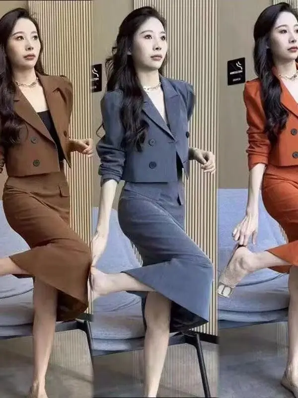 Professional Women's plus Size Suit Set with Half Skirt Two-Piece Spring Autumn New Style Korean Version Commute Style