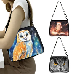 Cartoon Owl Illustration Shoulder Bag Funny Snowy Owl Print Crossbody Bags Women Handbag Portable Storage Bag Phone Holder Gift