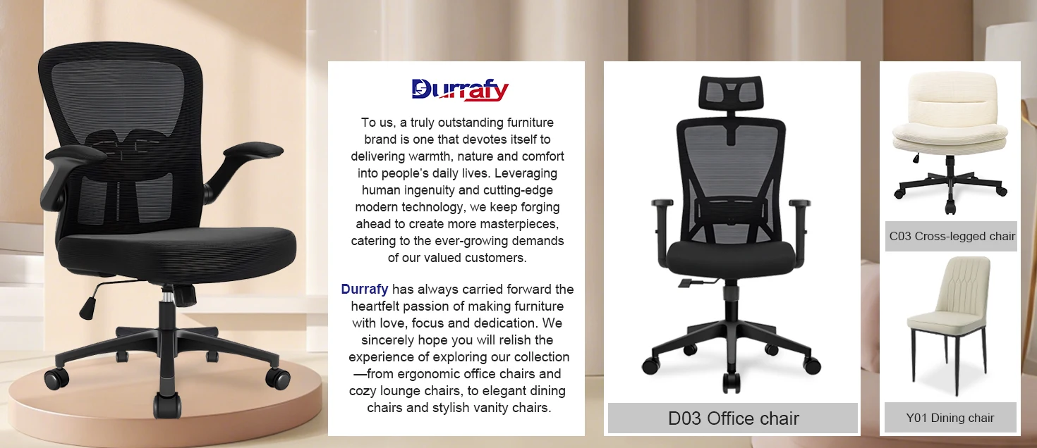 Durrafy Ergonomischer Bürostuhl, Schreibtischstuhl mit verstellbaren Armlehnen, Gaming-Stuhl, Bürostühle aus Netzstoff, Schwarz – Detail 1
