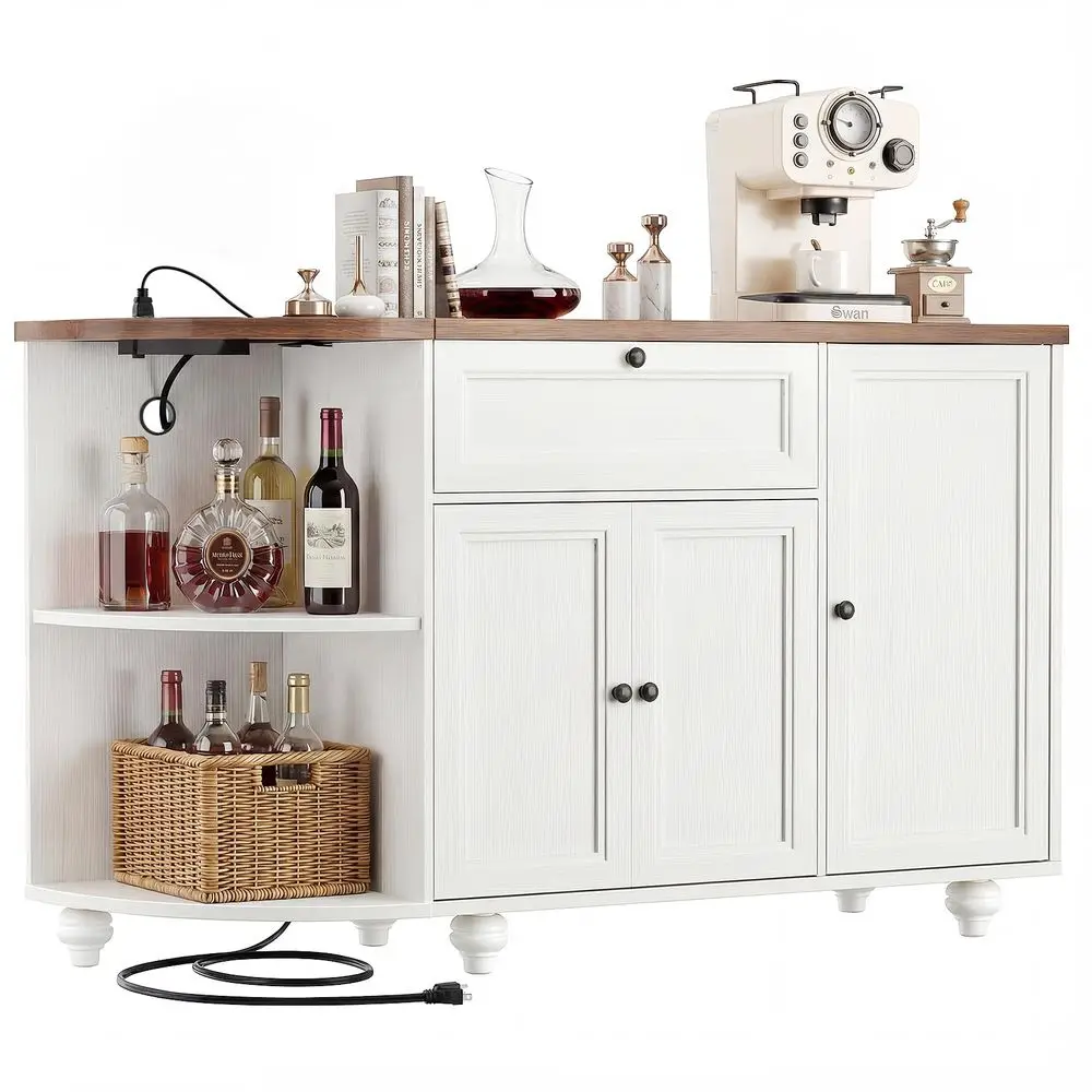 

55 Coffee Bar with Storage, Wine Bar Cabinet with Power Outlet, Home Coffee Bar Cabinet, Buffet Sideboard with Storage Shelf fo