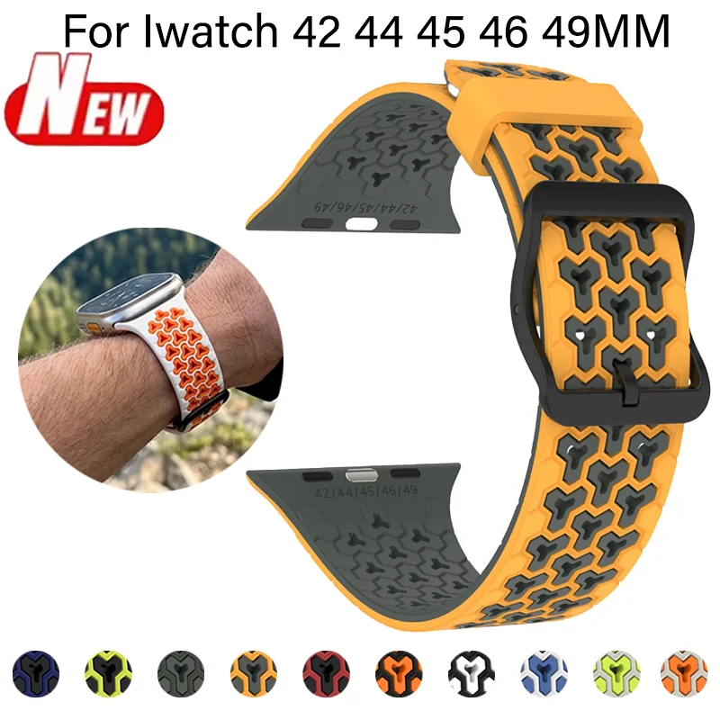 Silicone Band for Apple Watch 42 44 45 46 49mm Breathable Strap for Iwatch Series 11 10 9 8 7 6 SE3 Two Tone Bracelet Correa