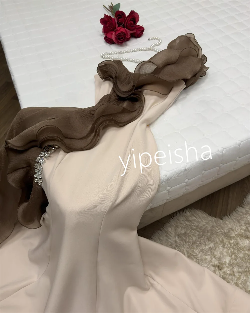 Customized Elegant Jersey Pleat Ruched Trumpet One-shoulder Long Dresses Party Dresses Exquisite High Quality Fashion