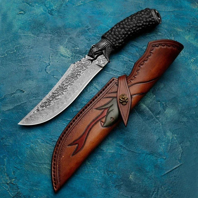 HUANGFU VG 10 Damascus Steel Outdoor Camping Hunting Survival Knife with EDC Tools, Suitable for Men - Perfect Handmade Gift