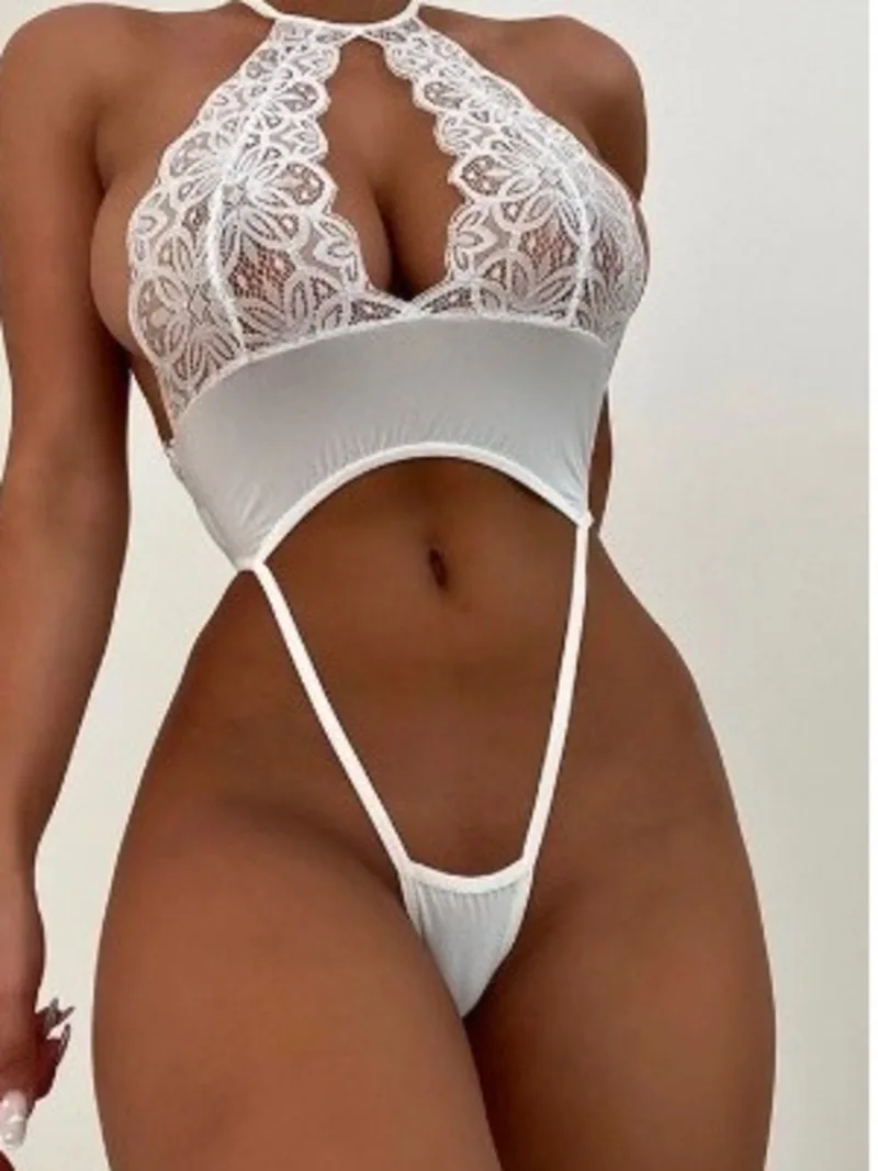 

Sexy For Solid Color Women Lace Bodysuits Style Sheer Hollow Out Bodysuits Charming Pure Desire Elegant Charming Beautiful GPFD