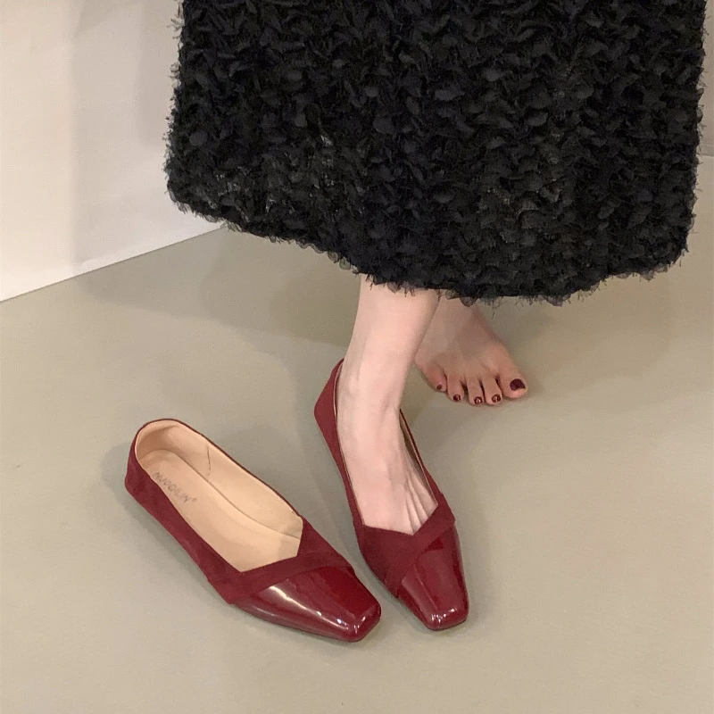 Designer de luxe printemps femmes banlieue chaussures à talons bas épissure concise bout carré sans lacet chaussures dames Eelgant robe de soirée chaussures