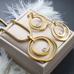 Gold Color Stainless Steel Earrings Necklace Jewelry Elegant Temperament Hypoallergenic Hoop Earrings Round Pendant Choker Women