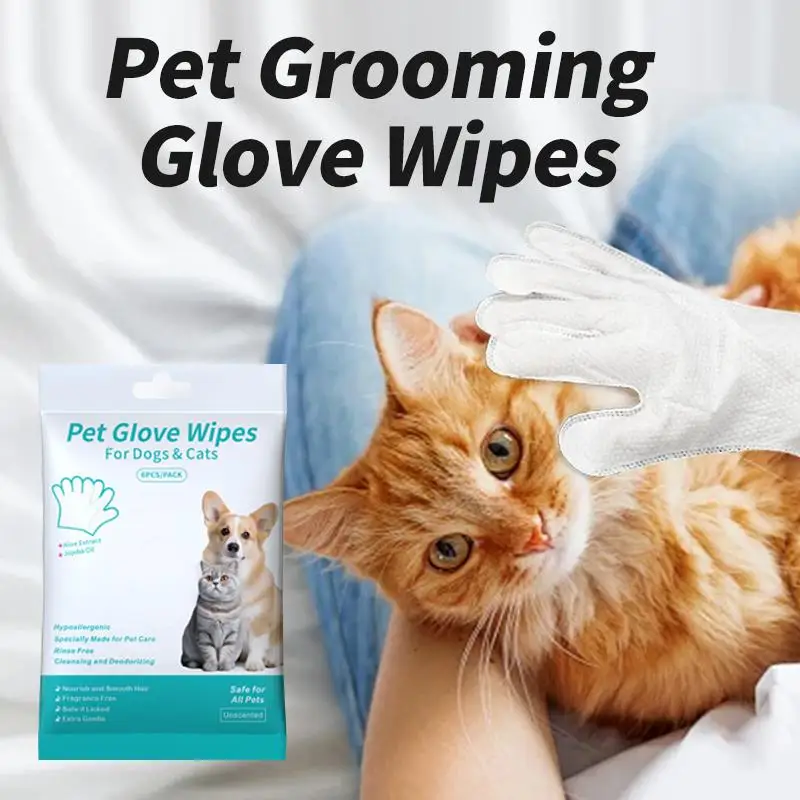 No Rinse Disposable Pet Grooming Glove Wipes Travel Friendly Deodorizing Nourishing Dry Bath for Camping Pet Care