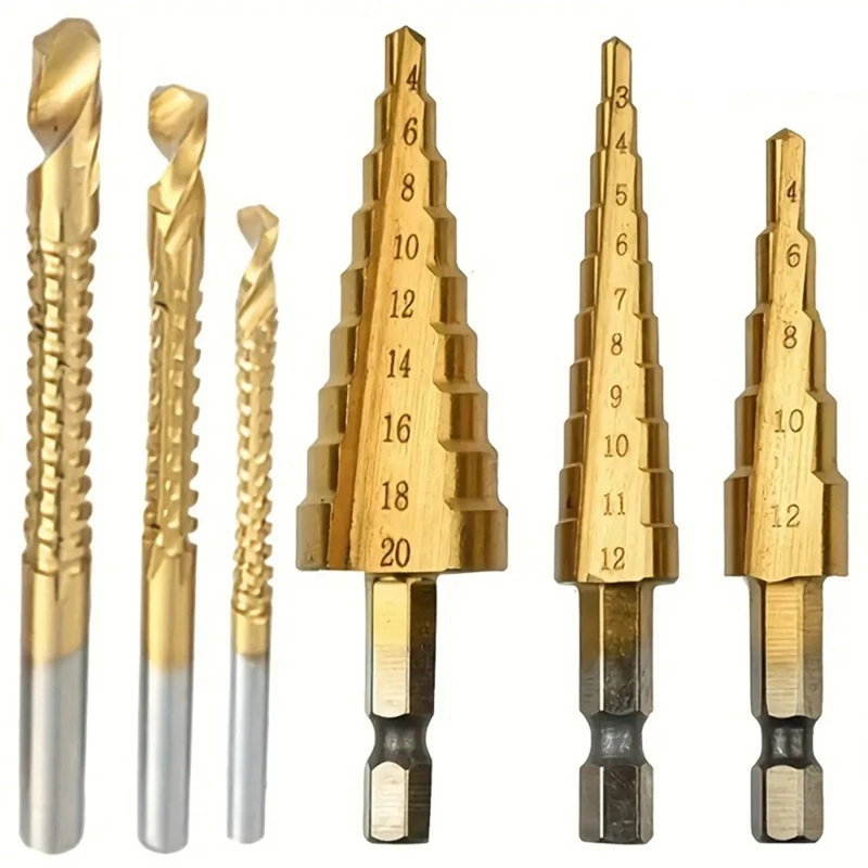 AC88 12Pcs HSS Step Drill Bits Set, 4-12mm/4-20mm/4-32mm Cone Drill, Woodworking Metal Core Hole Opener, 1/4