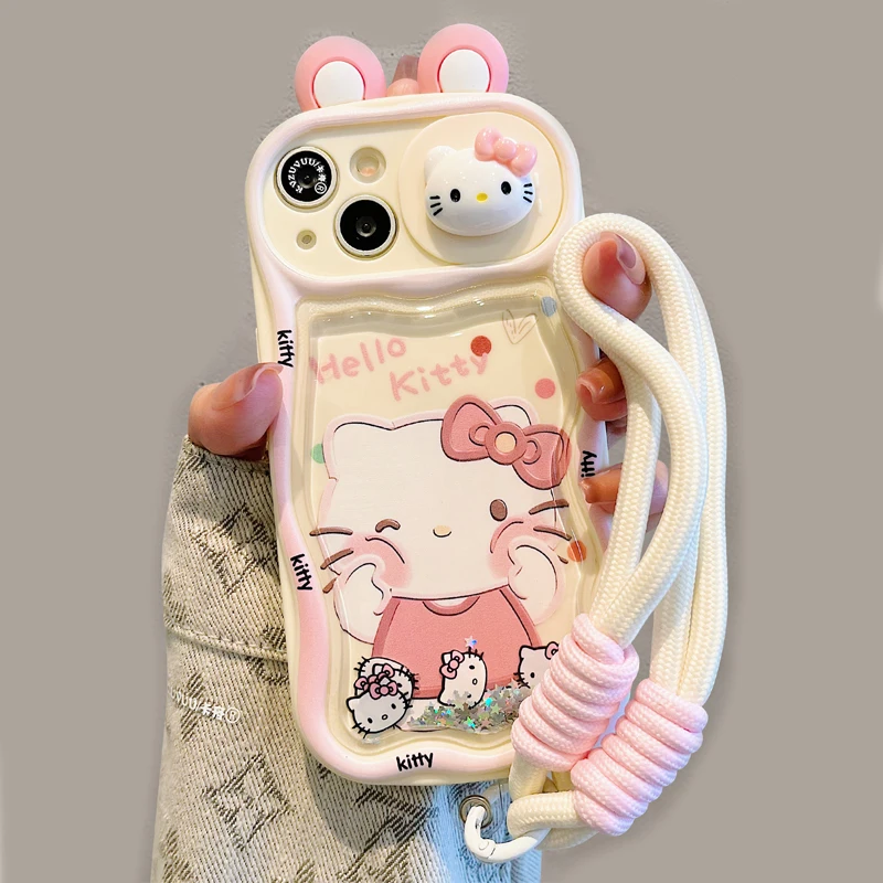 Sanrio Hello Kitty Apple 16 Mobile Phone Case Iphone15Promax Three-Dimensional 13 Cartoon 14Pro All-Inclusive Mobile Phone Case