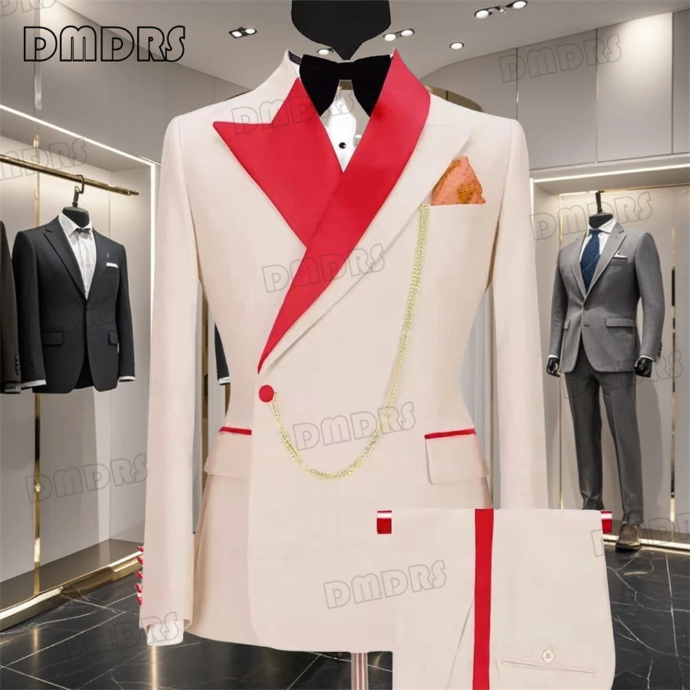 Asymmetrical Red Collar Formal Suit Set for Men, Many Colors Wedding Groom Suit, Blazer Pants Two Pieces Set Plus Size Party