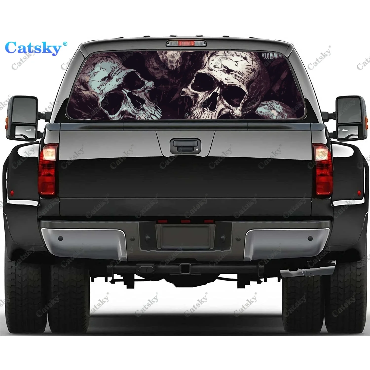 

Grunge Bloody Skulls Rear Window Decals for Truck,Pickup Window Decal,Rear Window Tint Graphic Perforated Vinyl Truck Sticker