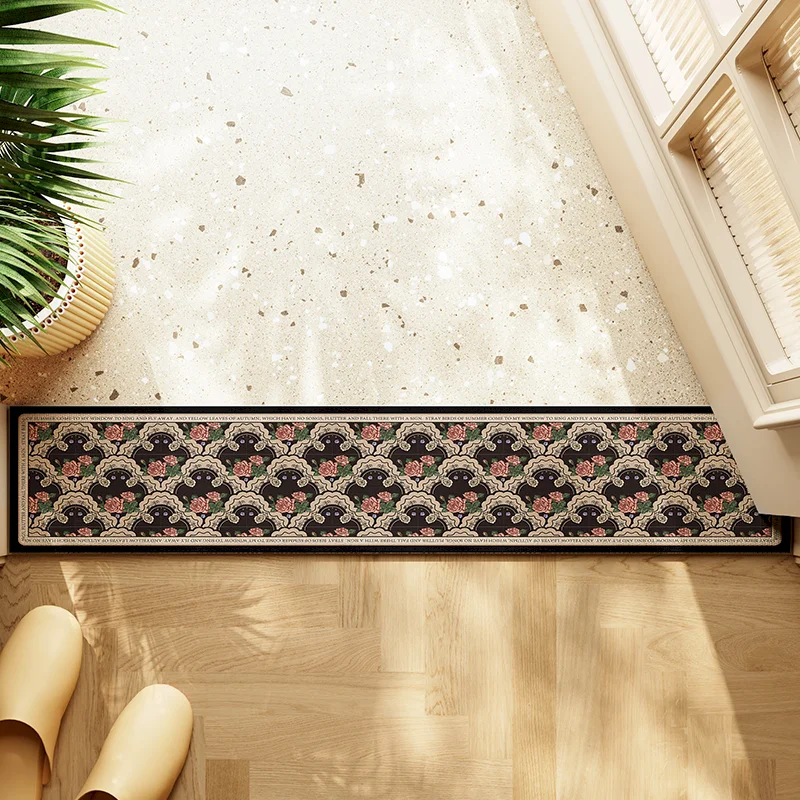 VIKAMA Retro Bohemian Ceramic Tile Printed Threshold Pad Anti Slip Water Absorbing Carpet Entrance Living Room Home Decoration