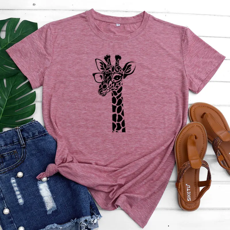 

Women's Cotton T-irt ort Sve Loose Fit Summer Top Deer Print Street Sle round Ne Casual Wear for Young Women