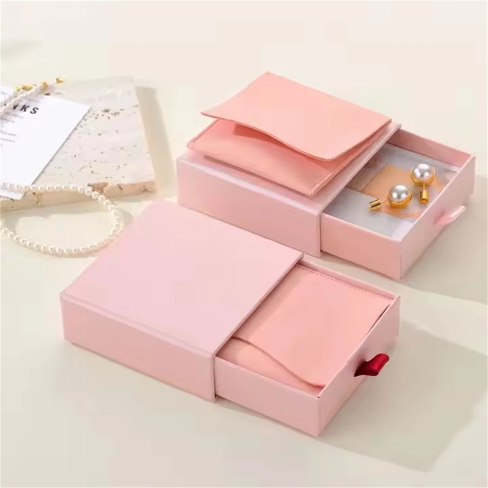 High quality Cardboard Handmade Pink sliding Drawer Jewelry box necklace ring packing Box With Logo