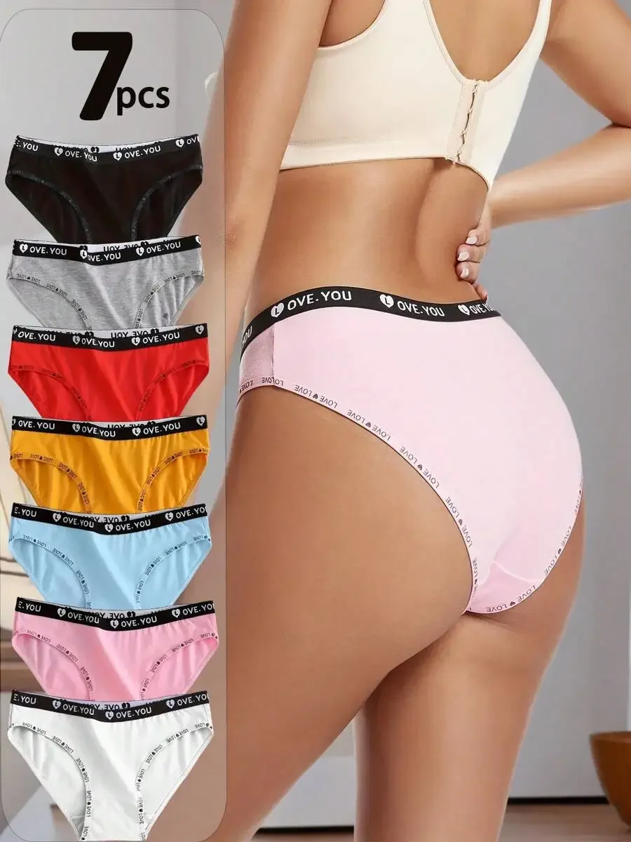 

7 Pcs Womens Cotton Briefs Mid-Rise Comfortable Underwear With Letter Pattern