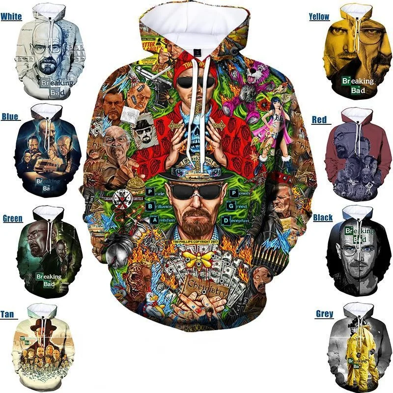 

Men's and Women's New "breaking Bad" 3d Printed Hoodie Casual Pullover Fashion Personality Sweater Fall Harajuku Hoodie