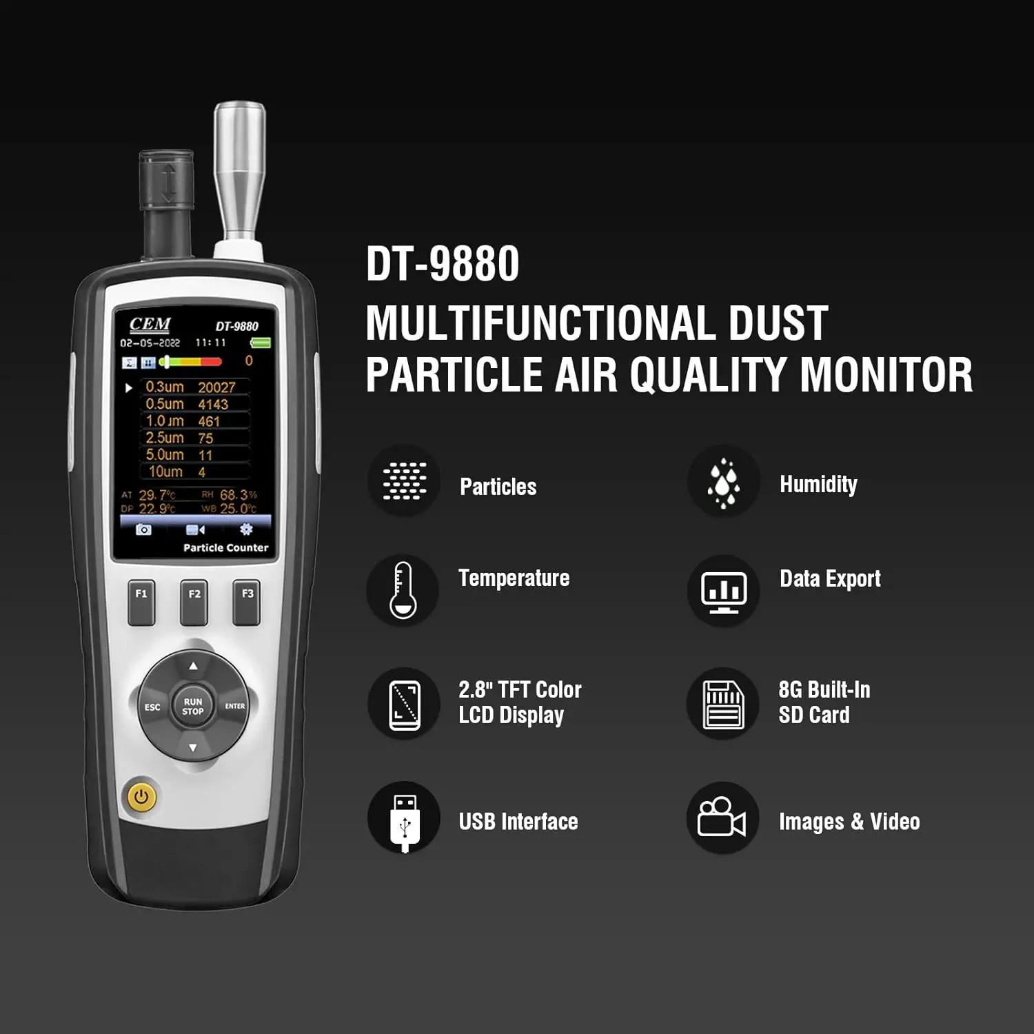 DT-9880 High Accuracy Alarm-Free Particle Counter PM2.5/10 Detection 2.8
