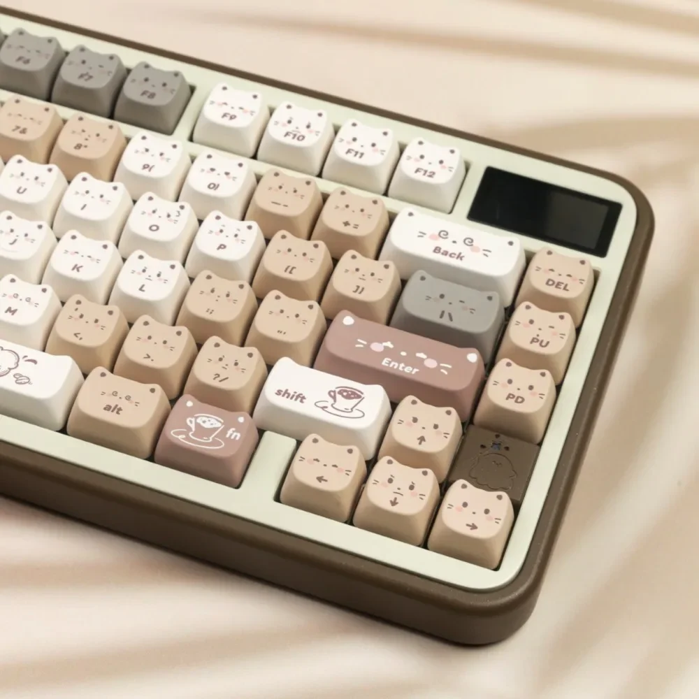 Imagem -02 - Teclas Mao com Tema Café Gato um Conjunto Completo de Pbt Marrom e Branco Adequadas para Acessórios de Teclado Mecânico para Jogos