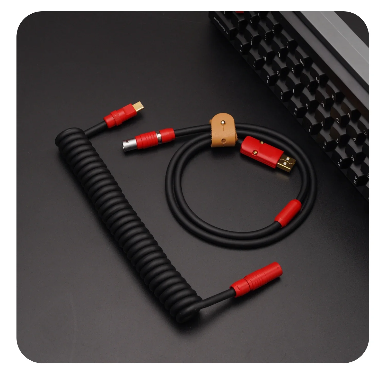 GC Manual Custom Mechanical Keyboard Navigation Plug Data line Rubber Spring Screw Back Red Hardware black line